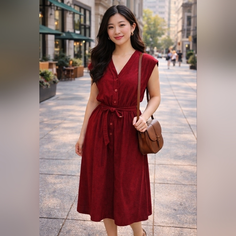 Vintage wine faux suede wrap dress size S